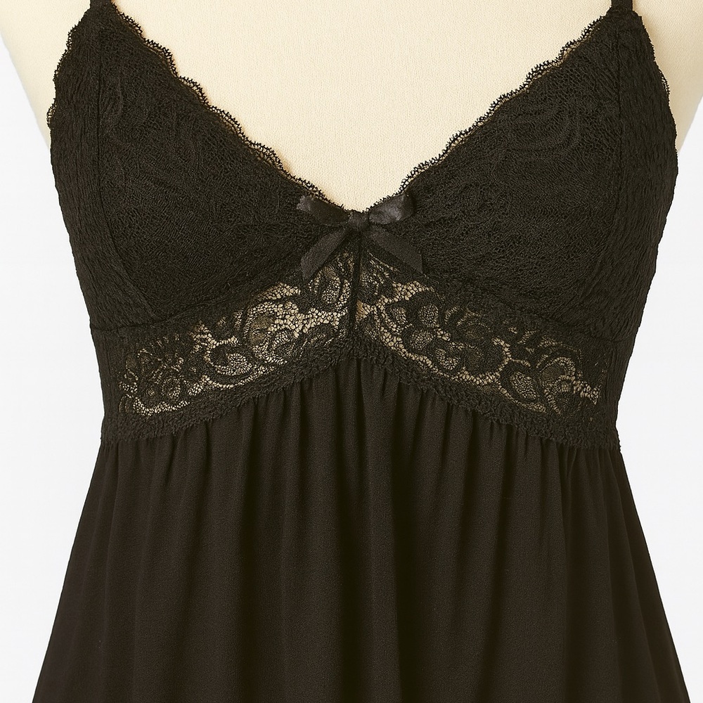 Black Lace Babydoll Lingerie Size Large Adjustable Straps Stretch - Picture 2 of 6